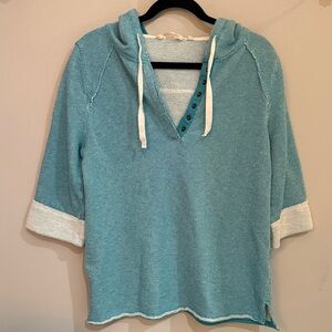 Soft Surroundings Just Beachy Teal French Terry Hoodie Sweatshirt